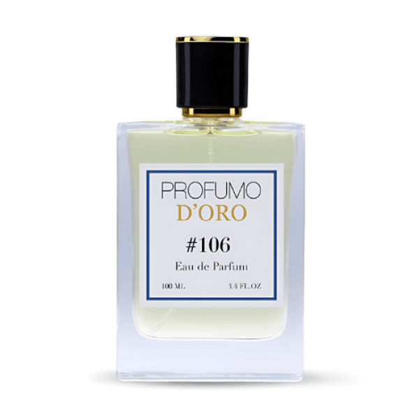 Profumo D’oro #106 – stilvoller Herrenflakon, Hauptansicht des avantgardistisch-luxuriösen Eau de Parfum